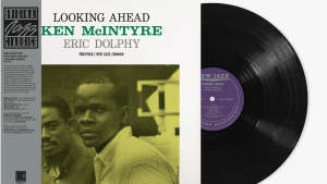 Vinyl reissue of Looking Ahead by Ken McIntyre with Eric Dolphy, featuring a yellow-tinted photo of the musicians and the Original Jazz Classics logo.