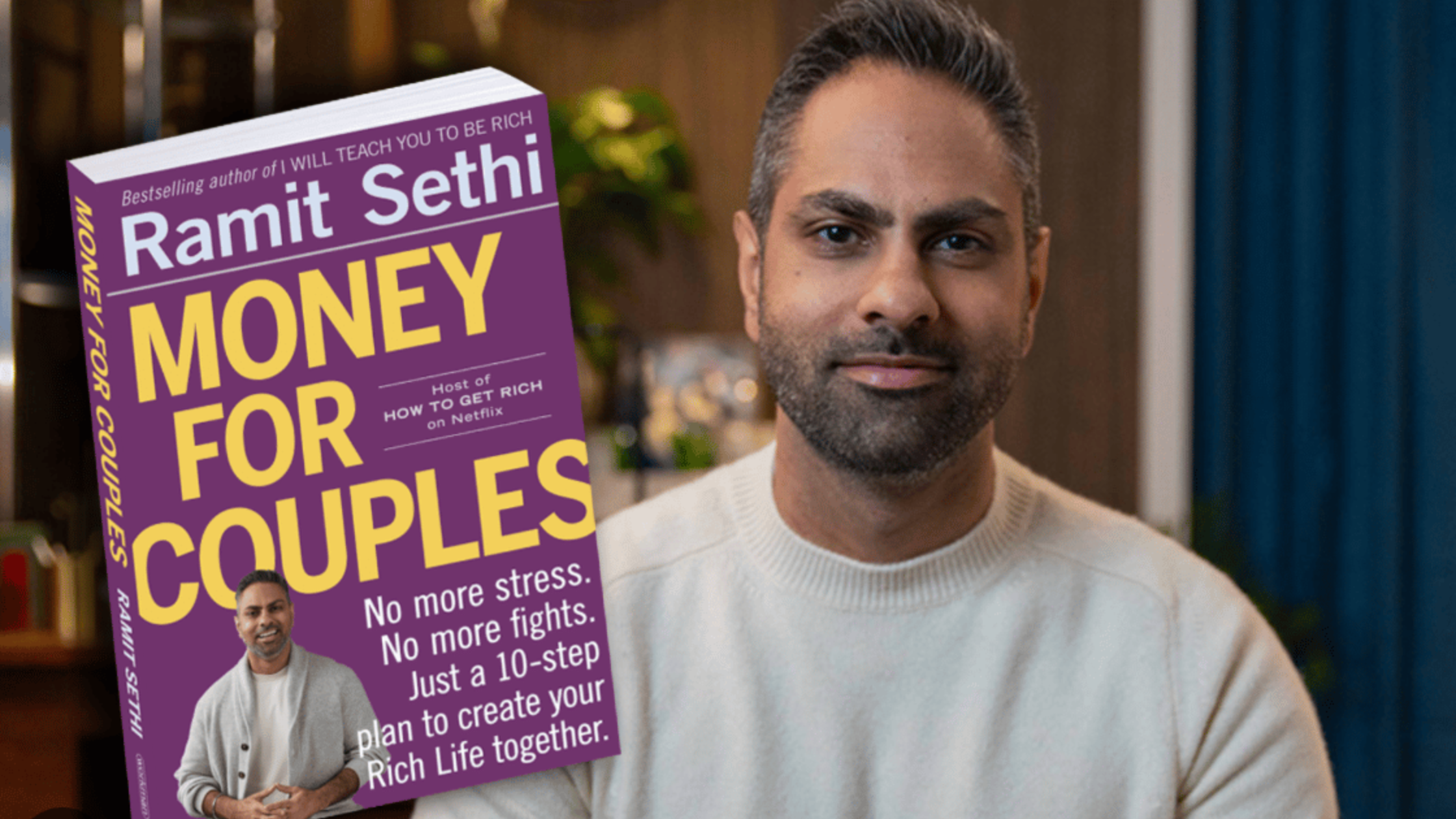 Ramit Sethi pictured next to his "Money for Couples" workbook.